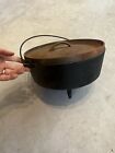Unmarked Griswold ? #10 cast iron footed chuck wagon dutch oven & lid  1920 Nice