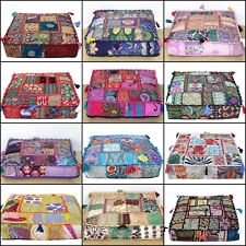 16" Square Patchwork Large Indian Floor Cushion Decorative Ethnic Pillow Covers