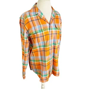 Ralph Lauren Blue Label Long Flannel Shirt Orange & Green Plaid Womens Size 12 - Picture 1 of 10