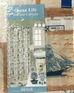 Ocean Life Beige 70" X 72" Shower Curtain 100% Polyester New - Picture 1 of 3