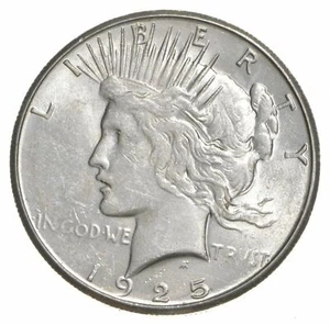 (1) AU $1 1925 Peace Silver Dollars Dripping w luster Almost Unc 90% Bulk & Save - Picture 1 of 5