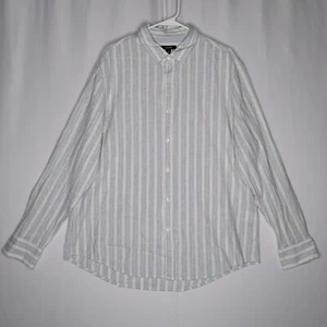 Alfani Linen Blend Button Shirt Mens XL Blue Woven Stripe Collar - Picture 1 of 9
