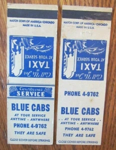 TAXI CAB: BLUE CABS (1950s MATCHBOOK MATCHCOVERS) -D24 - Picture 1 of 4