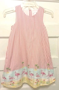 Tommy Bahama Girls' Size 7 Pink & White Striped Flamingo Sleeveless Lined Dress - Picture 1 of 8