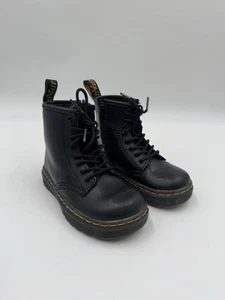 Doc Dr Martens Boots Black Leather Combat Unisex Kids Size 10 EXCELLENT COND - Picture 1 of 8