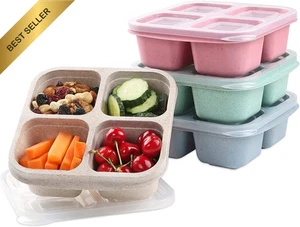 4 Pack Reusable Bento Snack Boxes 4 Compartments Meal Prep Lunch Containers for - Picture 1 of 12