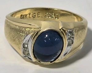 Vtg Joseph Esposito Men's 14KT GE Gold Plated Blue Gemstone Ring Sz 10.25 (J2) - Picture 1 of 6