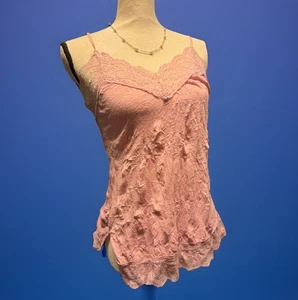 Y2K Pink Lace Crinkle Cami Tank Fairycore Coquette Lingerie Style Xhilaration M - Picture 1 of 3
