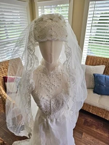 Vestido de novia vintage House Of Bianchi con velo de encaje años 80 - Imagen 1 de 22