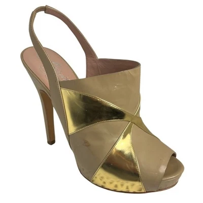 Alejandro Ingelmo Nude Gold Slingback Platform Heels Size 39 9 - Image 1 of 4