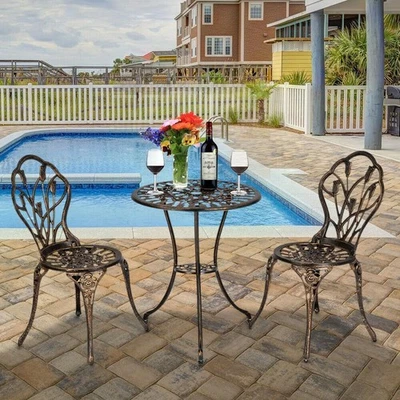 3 PCS Bistro Set Chair Table Patio Furniture w/ Umbrella Hole Aluminum & Iron US - Image 1 of 4