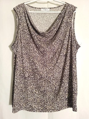 Top tejido Liz Claiborne-gris negro blanco marrón animal sin mangas capucha cuello-2X Foto 1 de 4