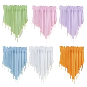 Tulle for Triangle Valance with Crystal Beads Sheer Panel Rod Pocket Window Curt - Picture 1 of 10