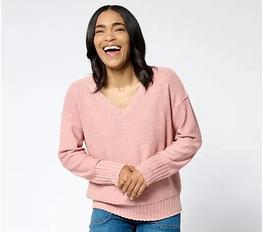 Peace Love World Black Label V-Neck Long Sleeve Pullover Rose Tan,Medium A654350 - Image 1 of 1