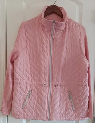 Thomas & Olivia 粉色绗缝毛衣袖夹克 L 拉链模拟领轻便 — 第 1/4 张图片