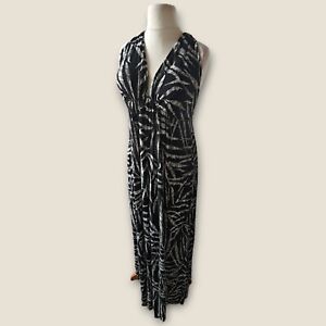 melissa odabash Palm Print Beach Jersey maxi dress size 18  Black white Print