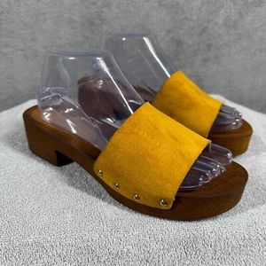 Texto Womens Sandals Slides EU 42 Mustard Yellow Suede Wooden Platform US 9.5 - Picture 1 of 16