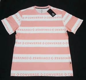CONVERSE MEN'S CLASSIC SHORT SLEEVE T PINK WHITE STRIPE  SZ LARGE - Picture 1 of 9
