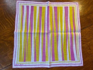 Vintage Faith Austin Linen Hanky Gold & Pink Stripes Handrolled Abstract 1970s - Picture 1 of 7