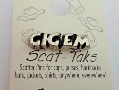 Pewter 5x21mm Texas A&M University ATM Aggie Skat Tie Tack says Gigem Lapel Pin - Image 1 of 4