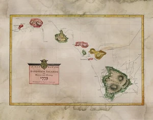 Impresión artística histórica remezclada de Sandwich Islands 1779 8x10, lista para enmarcar - Imagen 1 de 4