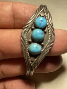 Native American Sterling Silver & Turquoise Zia Bracelet by Gordon - Picture 1 of 7