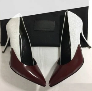 Alexander Wang Cicely beet white black Leather Pumps shoes heels embossed 37.5 - Picture 1 of 12
