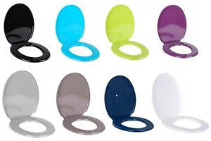 Coloured Toilet Seat Oval Shape Durable Plastic Bathroom WC Hinged Easy Clean 
