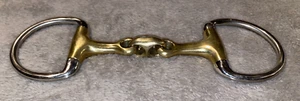 4'' PONY EQUISTAR DOUBLE JOINTED EGGBUT ENGLISH BIT GOLD TONE MOUTH - Picture 1 of 8