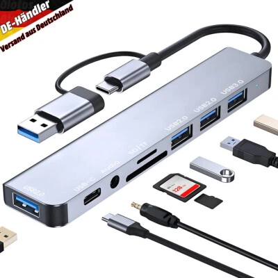 USB-C Hub 8-IN-2 Adapter USB 3.0 Verteiler Splitter Kartenleser für Laptop PC TV - Bild 1 von 4