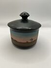 Vintage Pottery Handpainted Lidded Sugar Bowl Outback Sunset Theme Marked Side