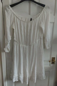 H&M Divided Kleid weiß schulterfrei Ballonärmel Größe UK 24 Urlaub Büro - Bild 1 von 9