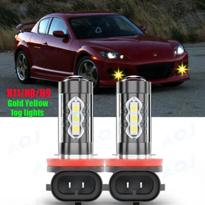 H8 H9 H11 Bright Gold Yellow LED Fog Light Bulbs for Mazdaspeed 6 Mazda 3 RX-8 - Imagem 1 de 4