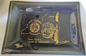 VINTAGE 1959 NEW YORK'S YEAR OF HISTORY SMOKED BLACK GLASS SOUVENIR PLATE, USED - Picture 1 of 3
