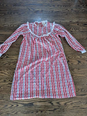 Lanz of Salzburg nightgown Girls SiE M 7-8 Flannel Pajama Dress Hearts Lace  - Image 1 of 4