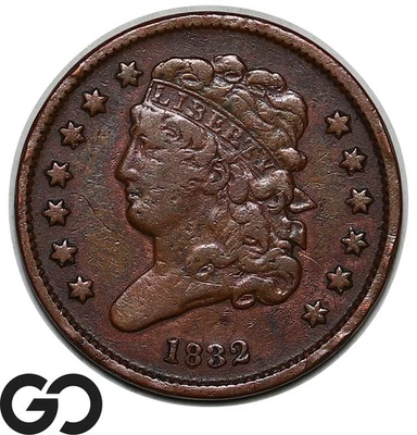 1832 Half Cent, Classic Head, Choice XF Early Date Copper - Image 1 of 3