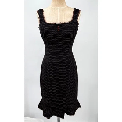 Nanette Lepore Vintage Black Wool Dress Swiss Dot Lace Trim 2 NWT Deadstock - Image 1 of 4