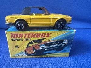 Vintage 1973 Lesney Matchbox Superfast #6 Mercedes 350SL Yellow With Box - Picture 1 of 11