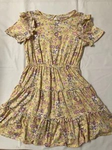 BCBG Girls Yellow Short Dress Flowers Flare Size M 10/12 - Picture 1 of 3