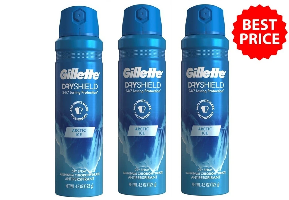 LOTE DE 3 desodorantes antitranspirantes Gillette Dry Shield Arctic Ice spray seco Foto 1 de 2