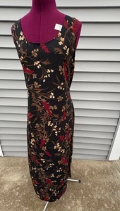 Maxi Vestido Carmen Lee Negro con Hoja Floral Marrón y Rojo Para Mujer L Vintage Años 90 - Imagen 1 de 7