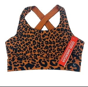 Good American Sports Bra Womens Size 2 Chai Leopard Sheen Print Step Racerback - Picture 1 of 10