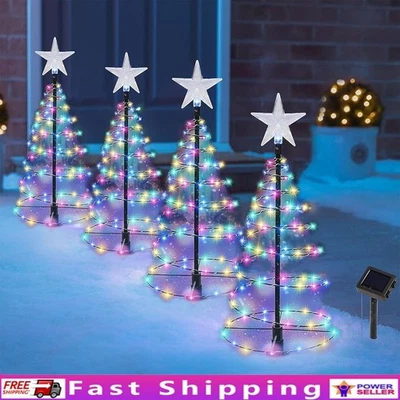 Solar Christmas Tree Lights 4 Pack Outdoor LED Pathway Decor Waterproof New - Image 1 of 4
