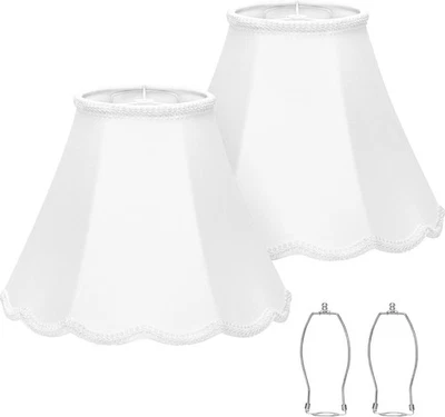 Juego de 2 pantallas de lámpara festoneadas, pantalla de lámpara blanca con trenza de borde de pétalo, tapa de 6,1" Foto 1 de 4