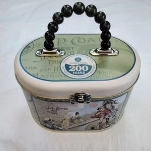 J.P.Coats Tin Box Clark's Mile-End Spool Cotton Tin Beaded Handle Very Good Cond - Picture 1 of 10