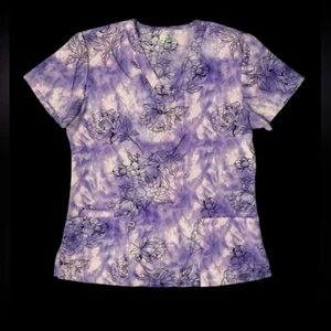 GT Performance Damen Medium Scrub Top Lila Weiß Med Floral Blumen Taschen M - Bild 1 von 14