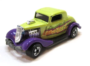 Vintage 1979 Hot Wheels 3 Window 1934 Ford Lime Green Purple 1:64 Diecast Hotrod - Picture 1 of 7