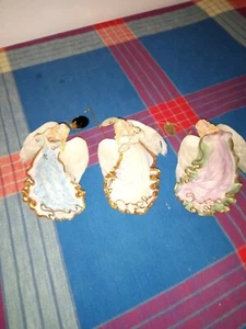 Bradford Editions 3 Celestial Angels Collection 1999 Ornaments Wings W Feathers - Picture 1 of 7