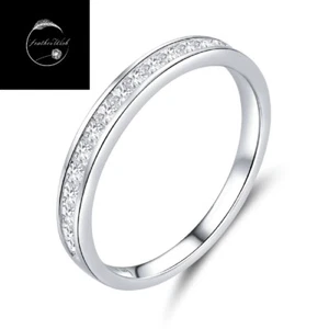 Genuine Sterling Silver 925 Princess Band Ring With Sparkling Cubic Zirconia - Picture 1 of 7