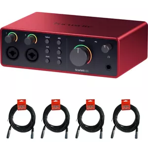 Focusrite Scarlett 4i4 USB-C Audio/MIDI Interface (4th Gen) w/ 4x XLR Cable KIT - Picture 1 of 9